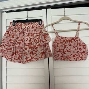 American Eagle Outfitters Red Floral Skirt Set